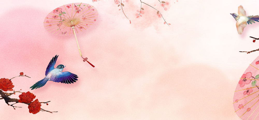 粉红色油纸伞装饰汉服女装海报背景