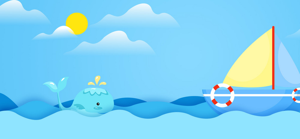 卡通蓝色海洋风景插画童装服饰海报背景