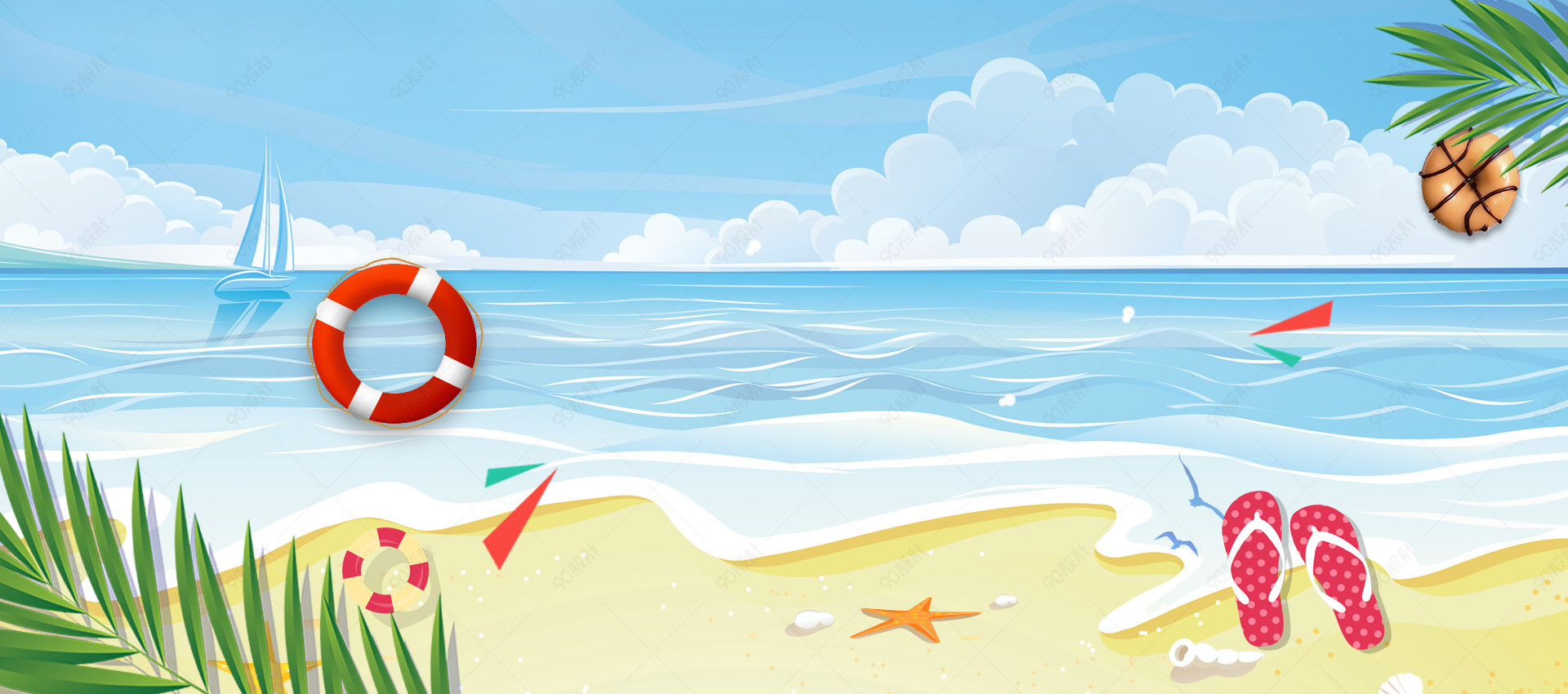 蓝色天空沙滩度假泳装沙滩裤海报背景