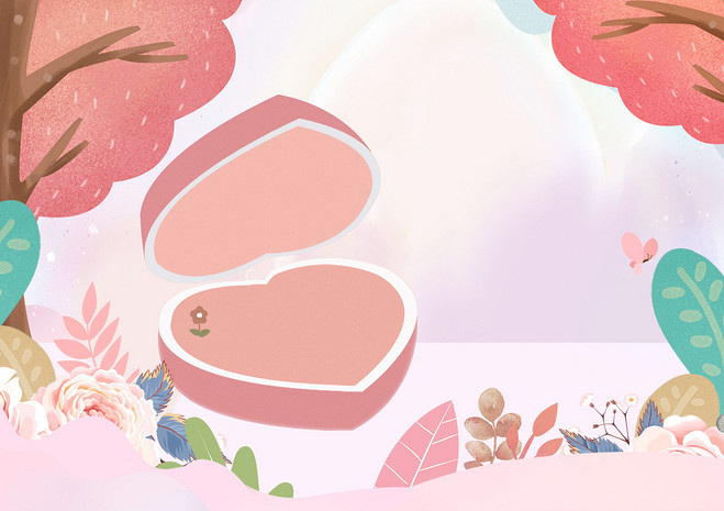 粉红色卡通手绘情人节戒指饰品海报背景