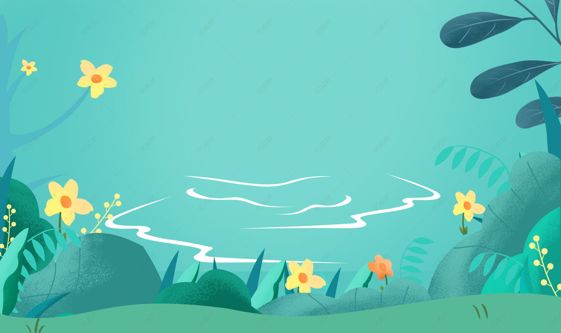 蓝绿色卡通手绘插画面膜海报背景