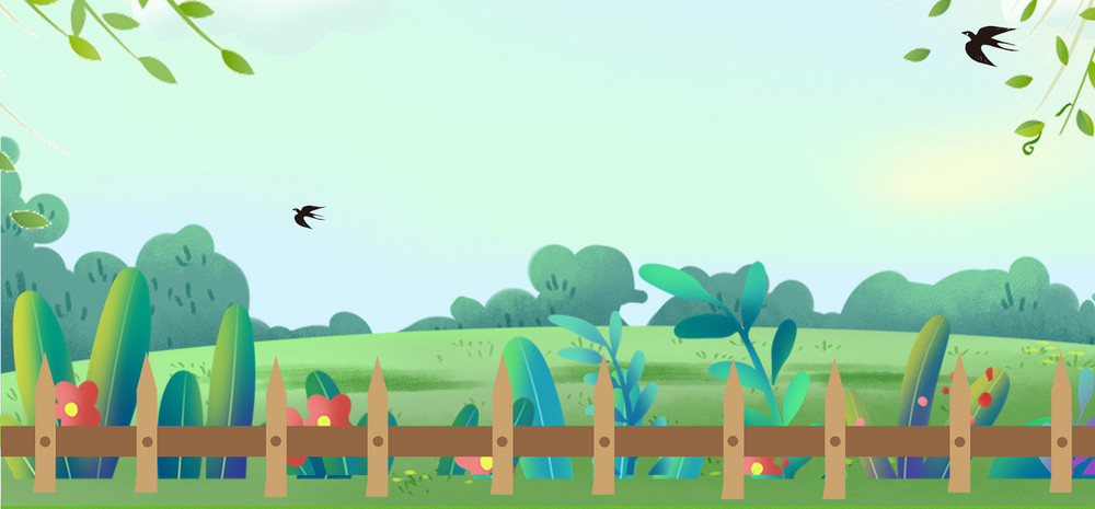 蓝天绿地插画风景郊外的风景童装海报背景