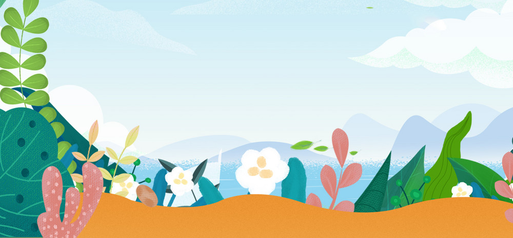 蓝色天空植物装饰边框童装服装海报背景