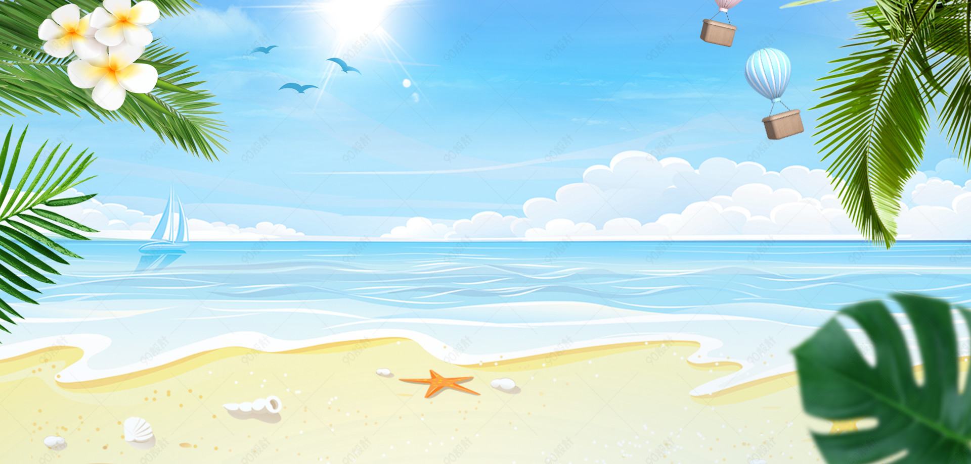 夏季蓝色扁面卡通海滩女装泳衣海报背景图【背景PSD】-90设计网