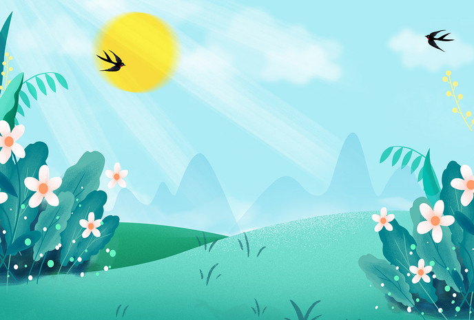 蓝色初春简约小清新手绘卡通化妆品海报背景