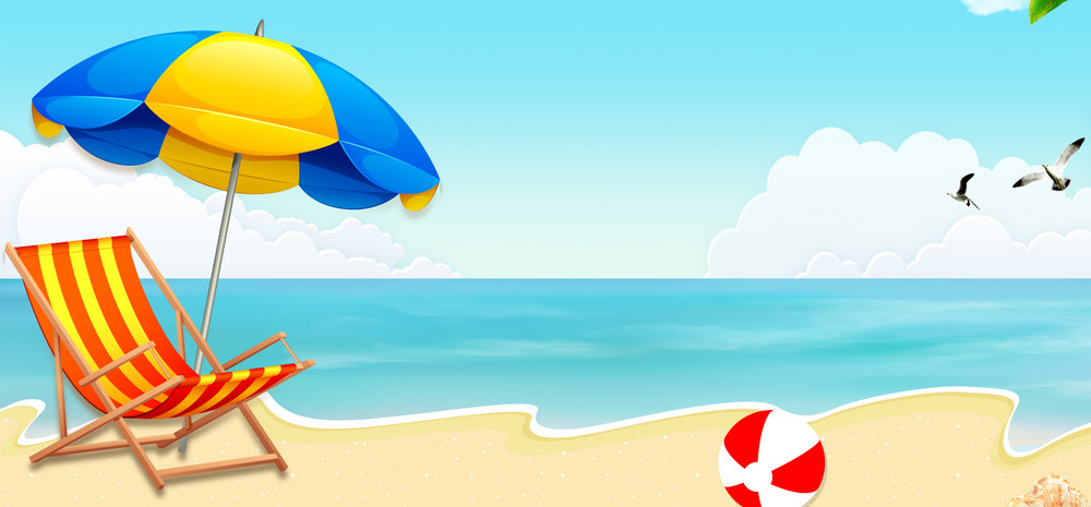 夏日狂暑季可爱卡通沙滩化妆品海报背景图