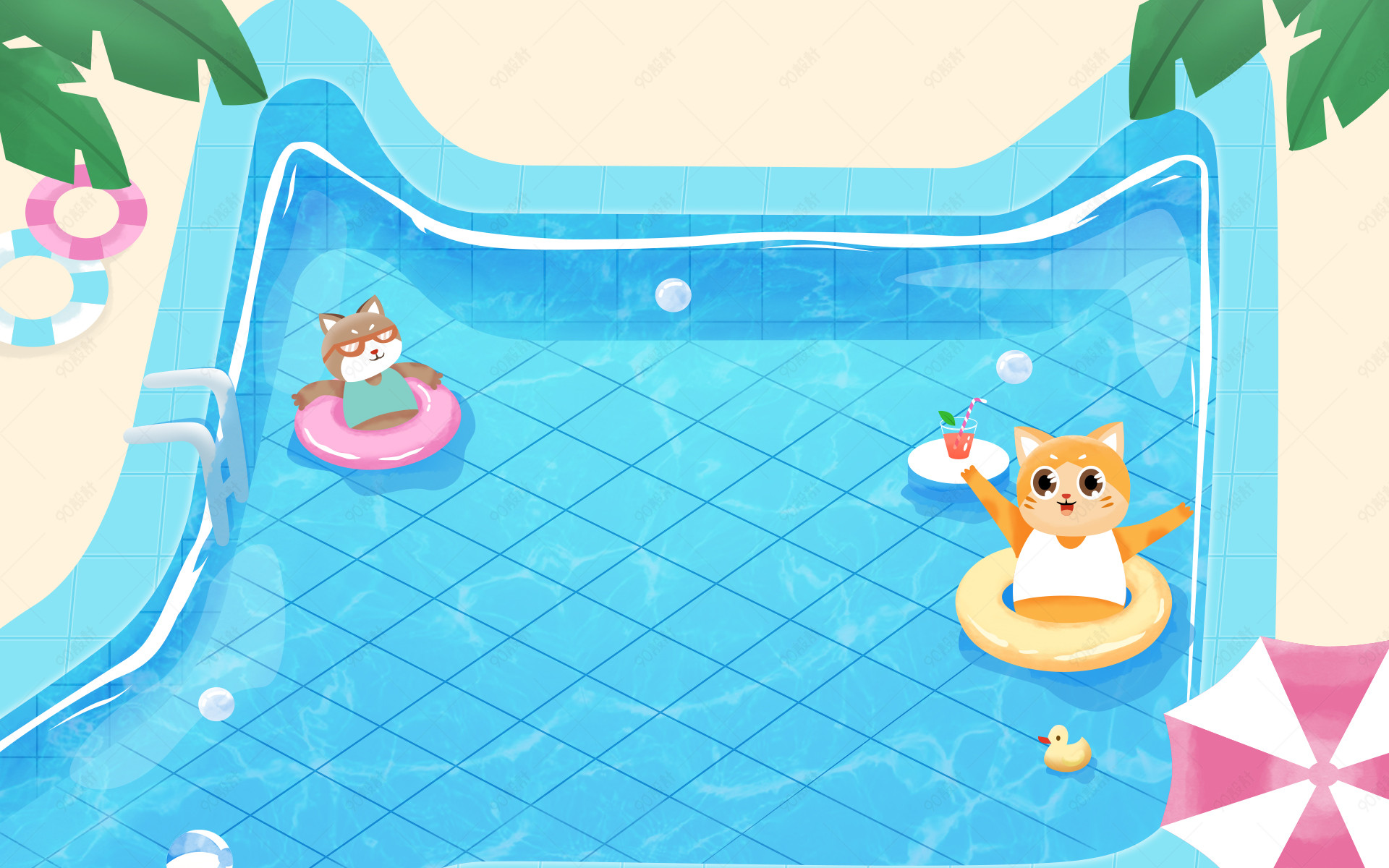 夏季卡通儿童漫画游泳池母婴用品海报背景图