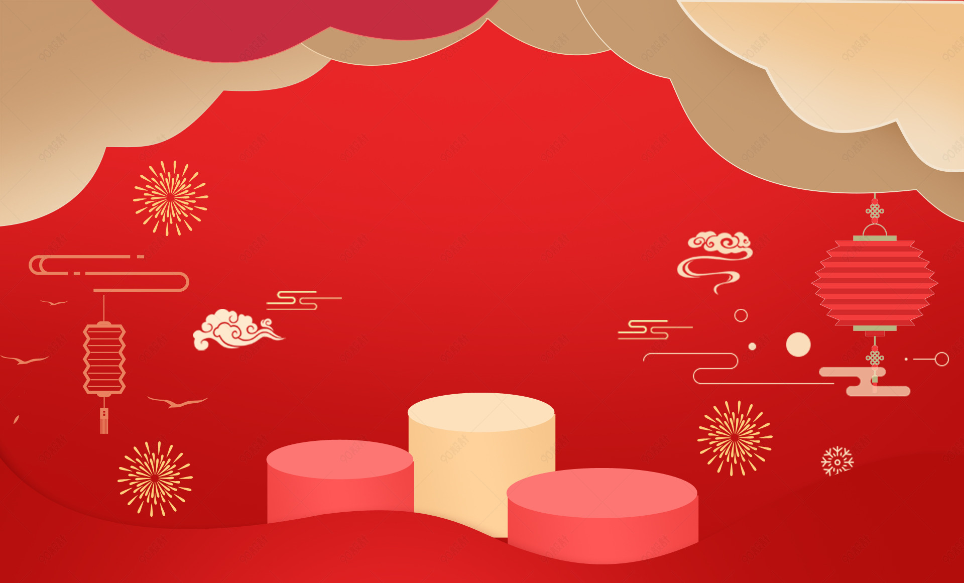 年货节红色喜庆中国风化妆品展台海报背景图