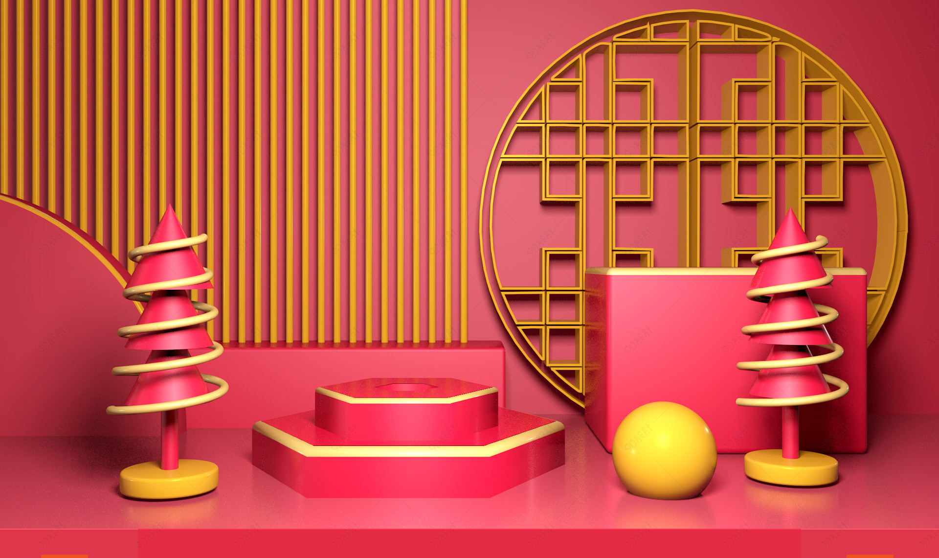 红色时尚潮流c4d年货节化妆品海报背景图