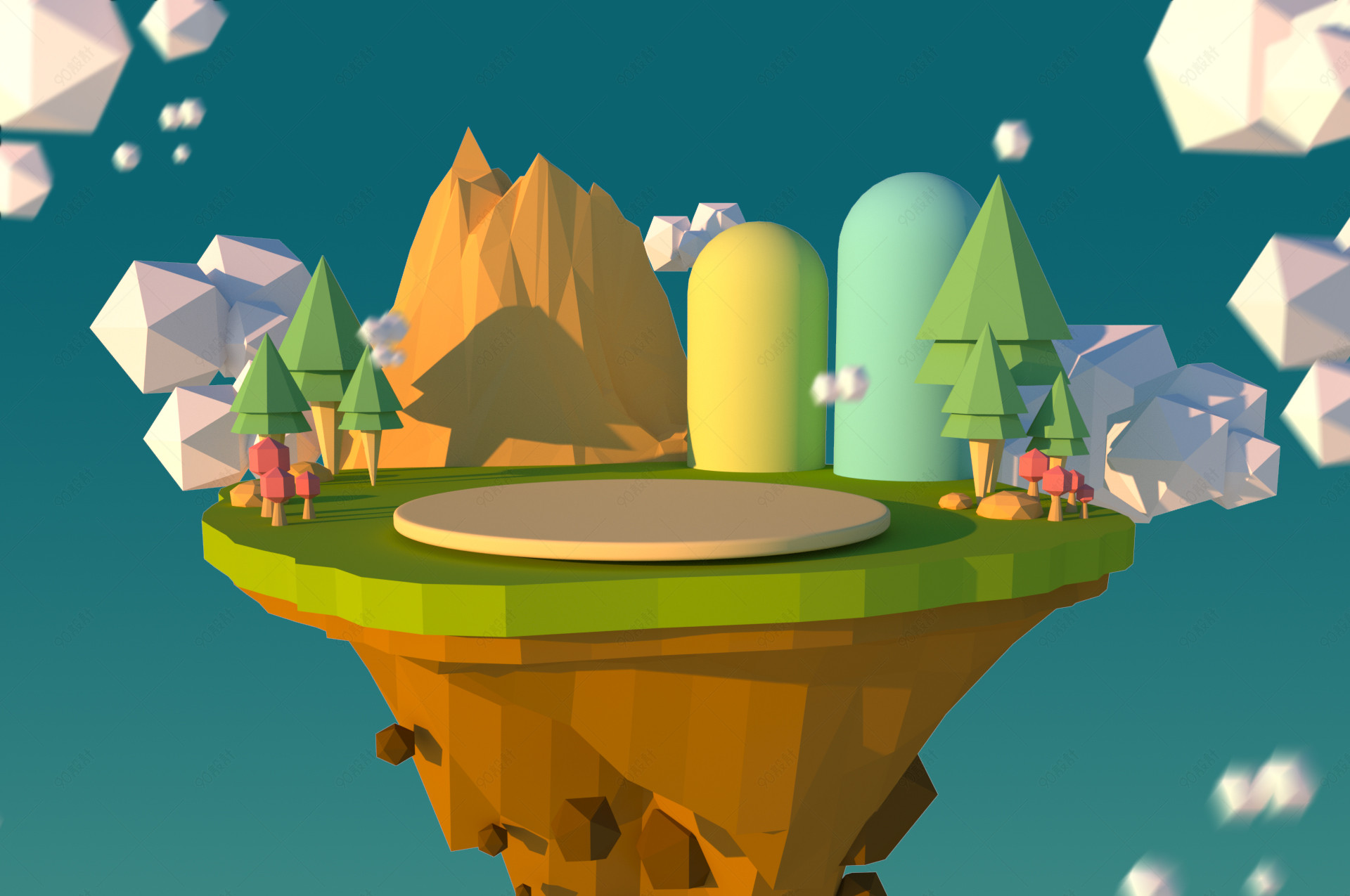 c4d模型小岛悬浮展台母婴玩具海报背景