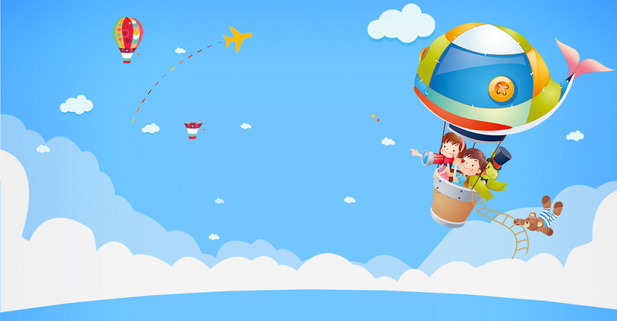 蓝色小清新可爱手绘出游季母婴玩具海报背景