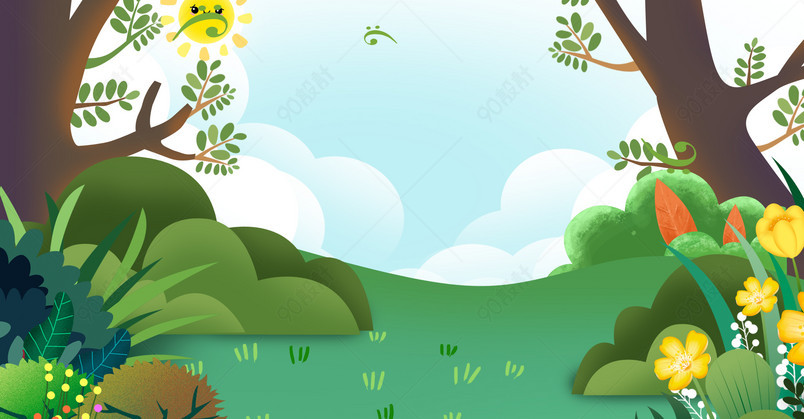 绿色丛林可爱手绘卡通母婴玩具海报背景图
