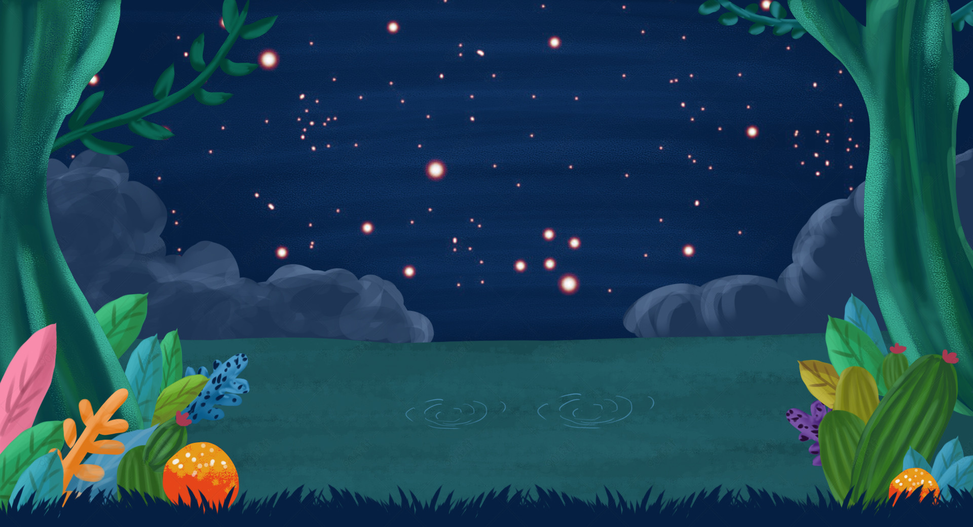 可爱手绘卡通童话夜景图书音像海报背景图