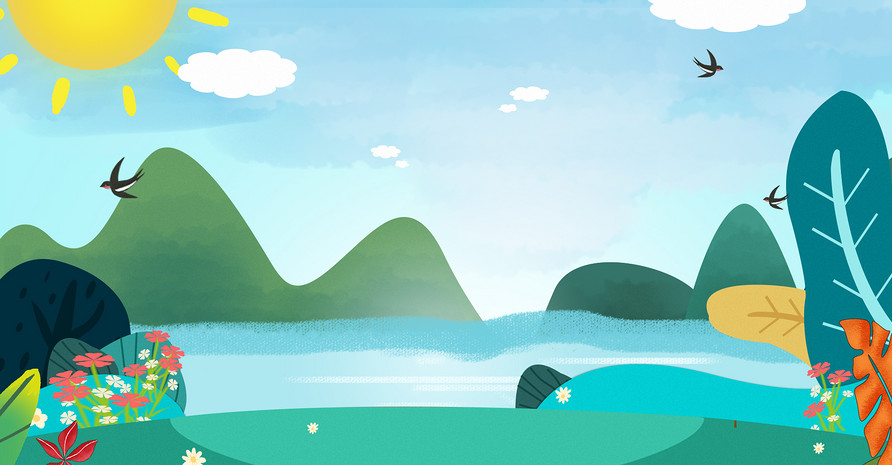 蓝色小清新手绘卡通春季旅游季节海报背景图