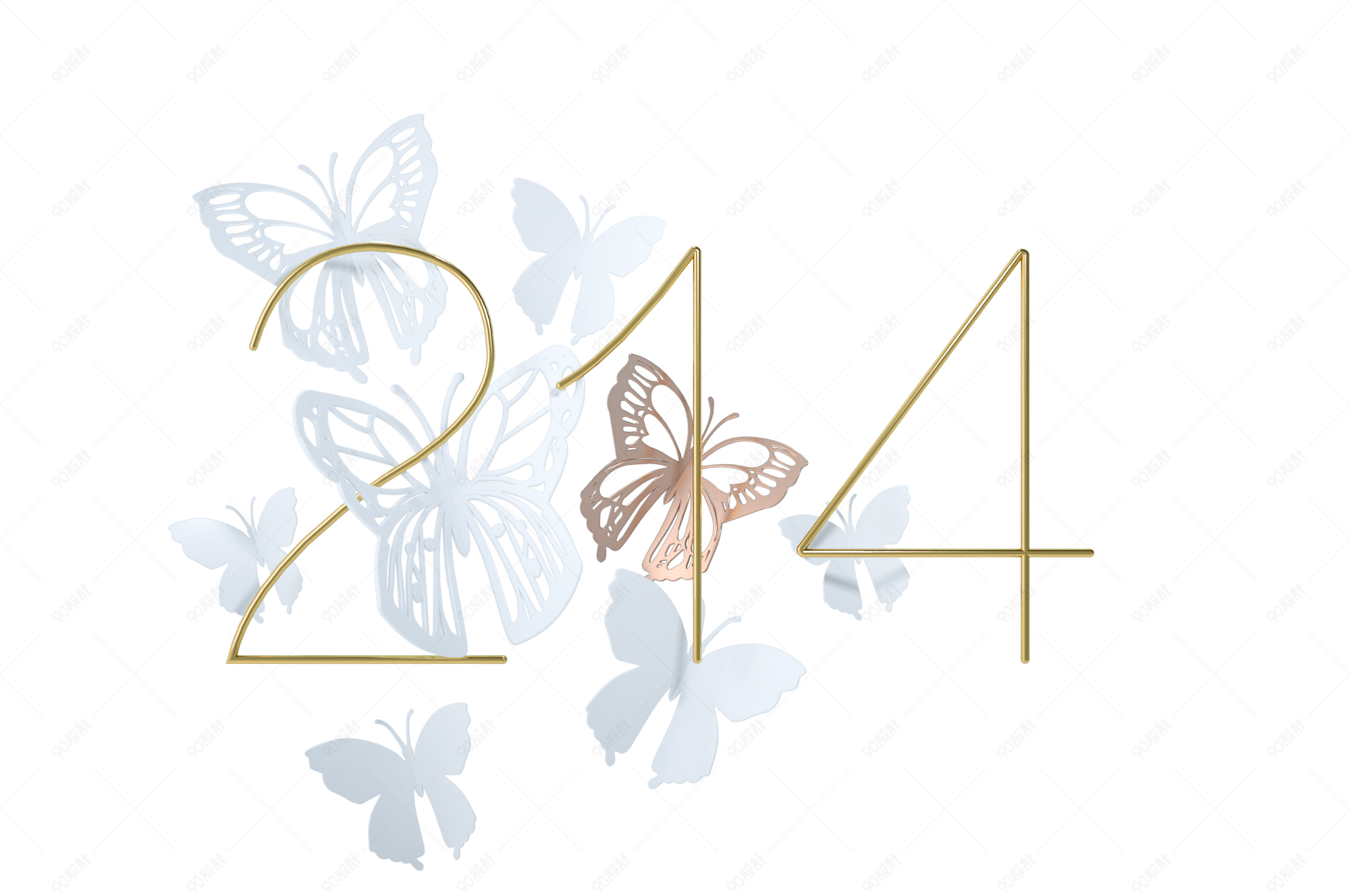 唯美浪漫214情人节白色蝴蝶