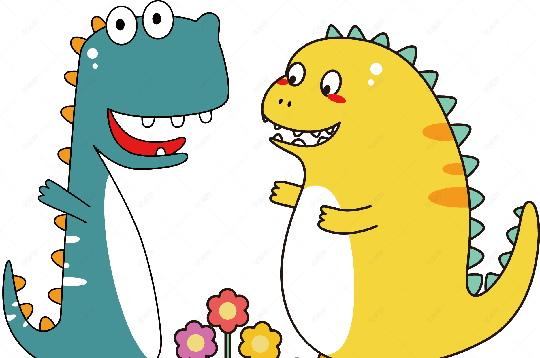 简约可爱多彩卡通动物小怪兽矢量画