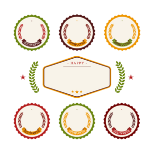 6款彩色纪念徽章矢量素材