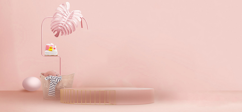 藕粉色立体卡通母婴用品海报背景