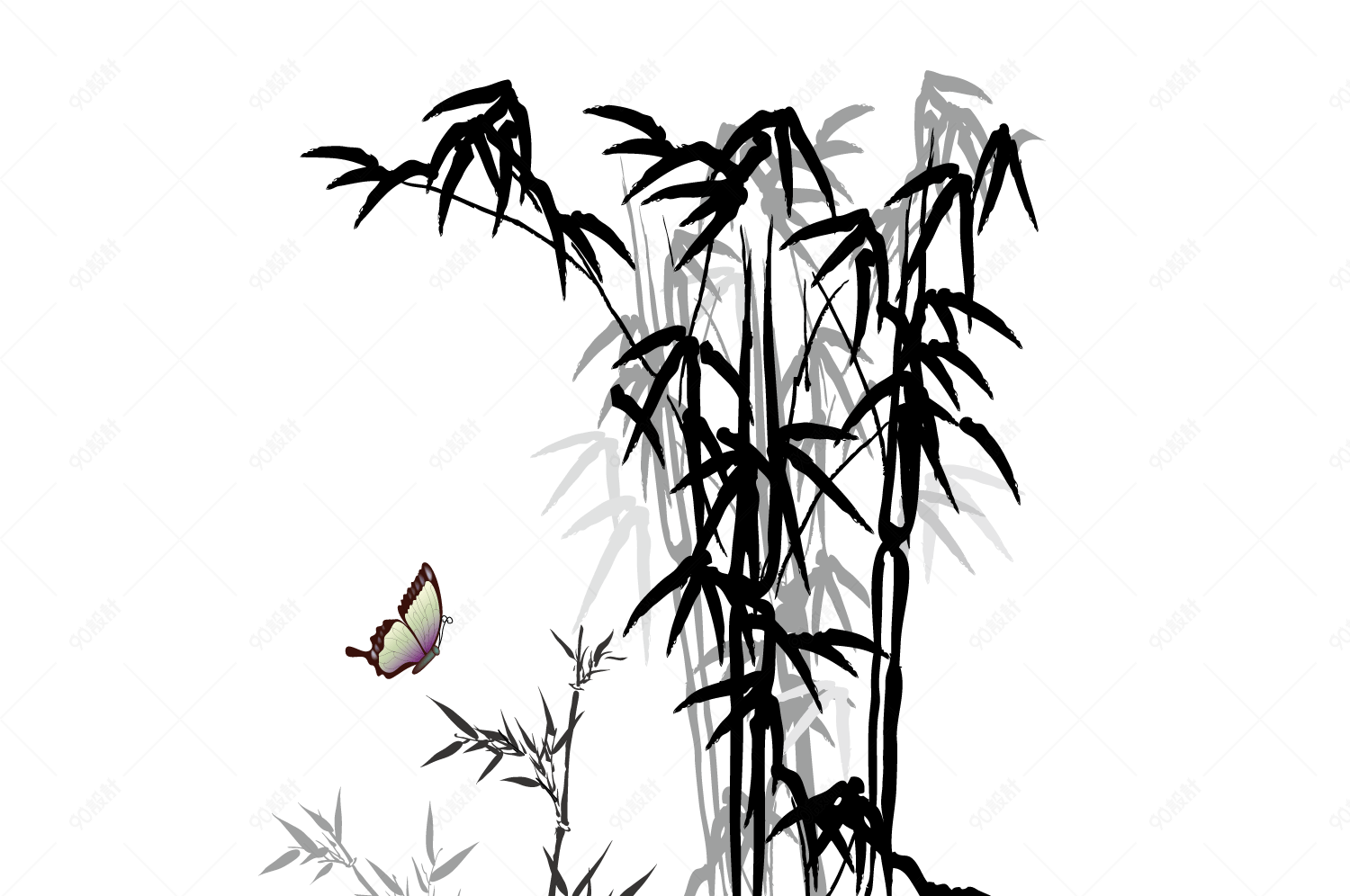 水墨画竹子蝴蝶