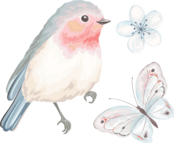 手绘鸟语花香元素