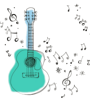 卡通吉他音乐音符插画