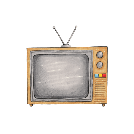 卡通复古手绘台式电视