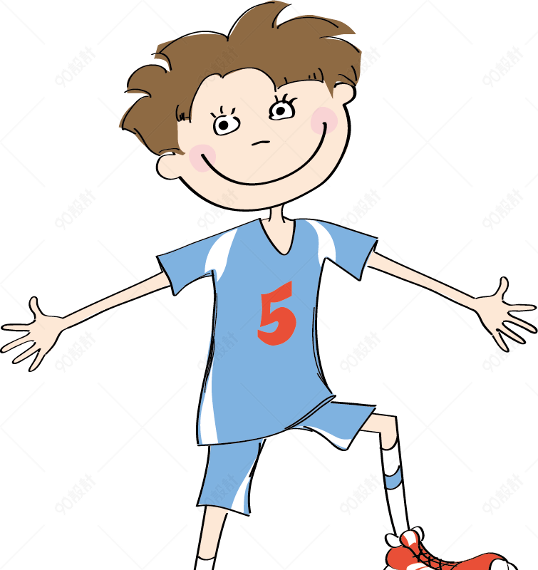 蓝色衣服五号运动小人卡通矢量素材插画