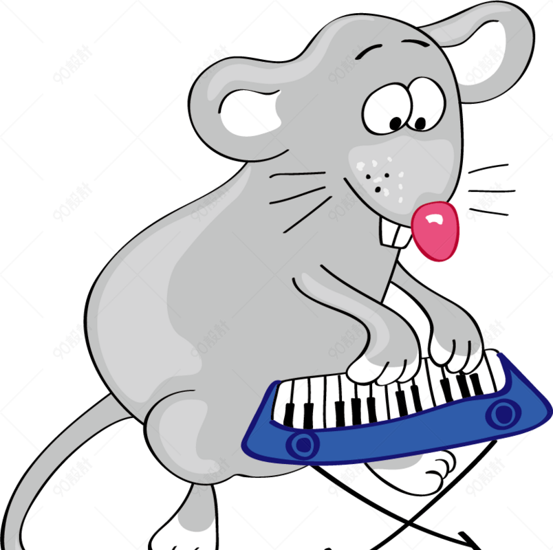 弹钢琴的小老鼠矢量素材插画