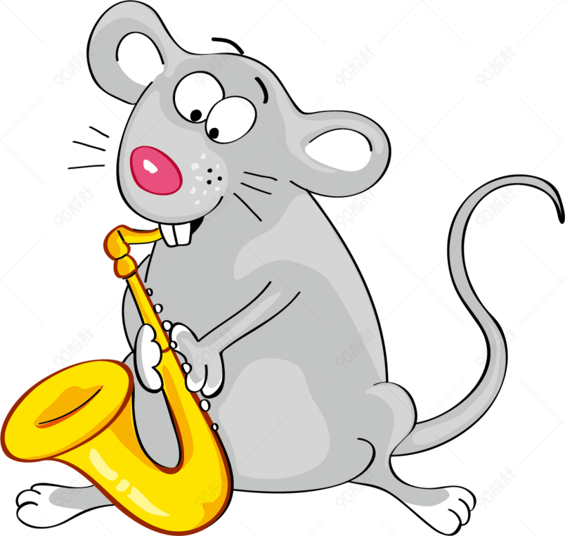 卡通吹小号的老鼠矢量素材插画