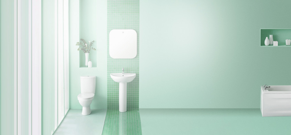 清新浅绿色卫浴空间花洒家具建材海报背景