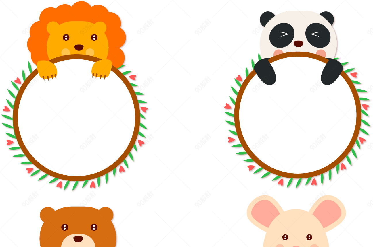 4款可爱动物框架矢量素材