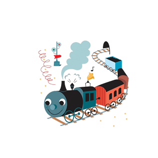 从隧道冒出来的卡通蒸汽火车