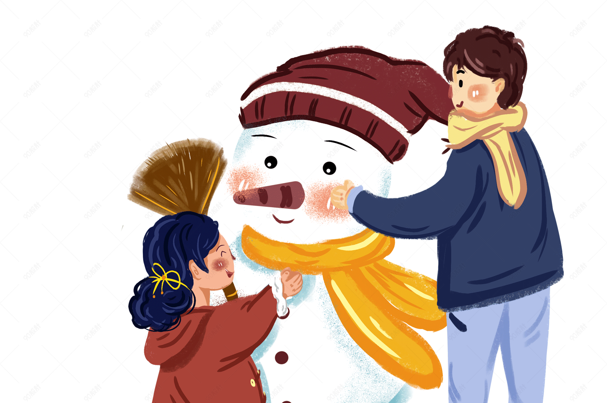 冬季堆雪人人物场景设计元素