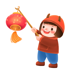 中国传统节日春节儿童举灯笼设计元素