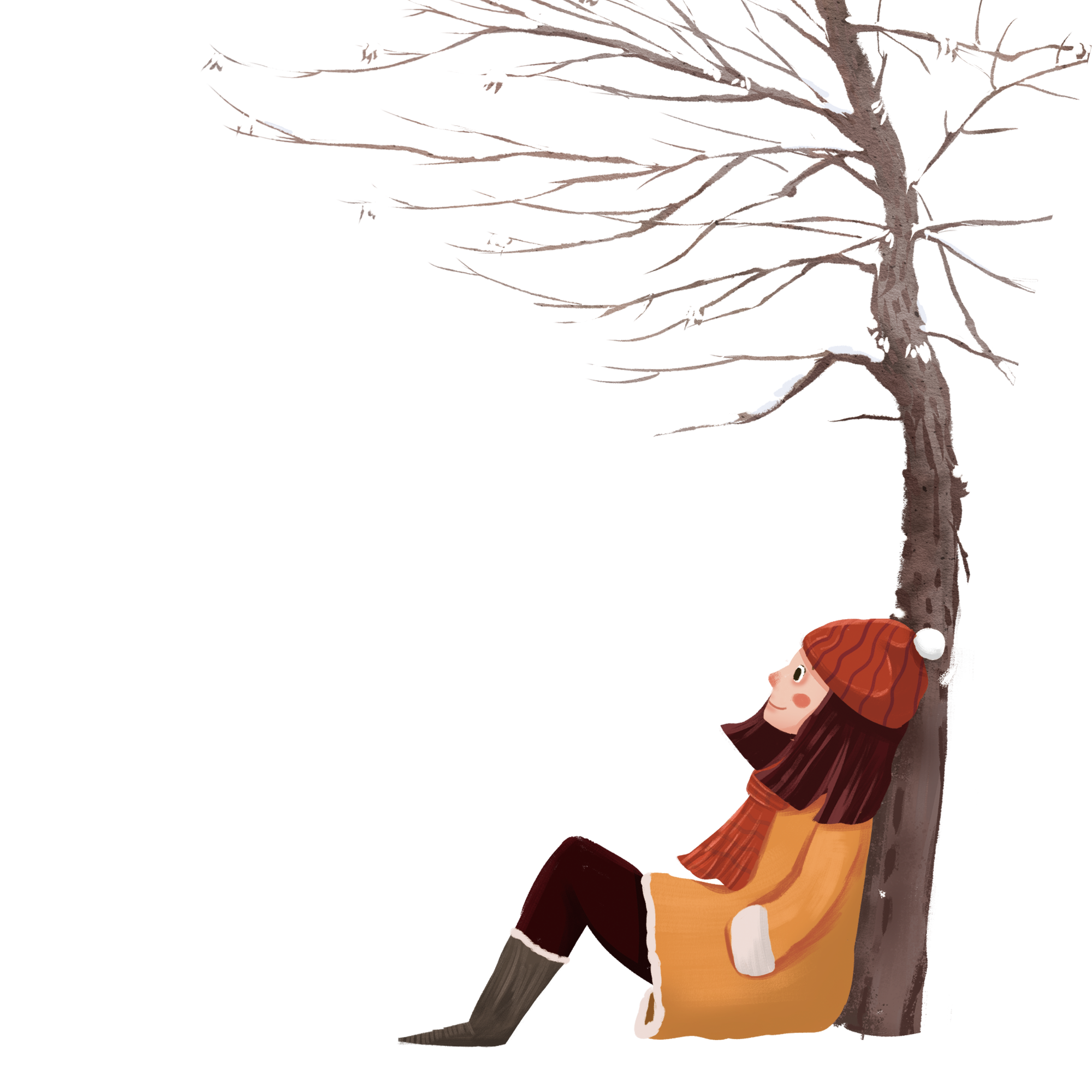 冬季冬天大雪女孩靠树设计元素