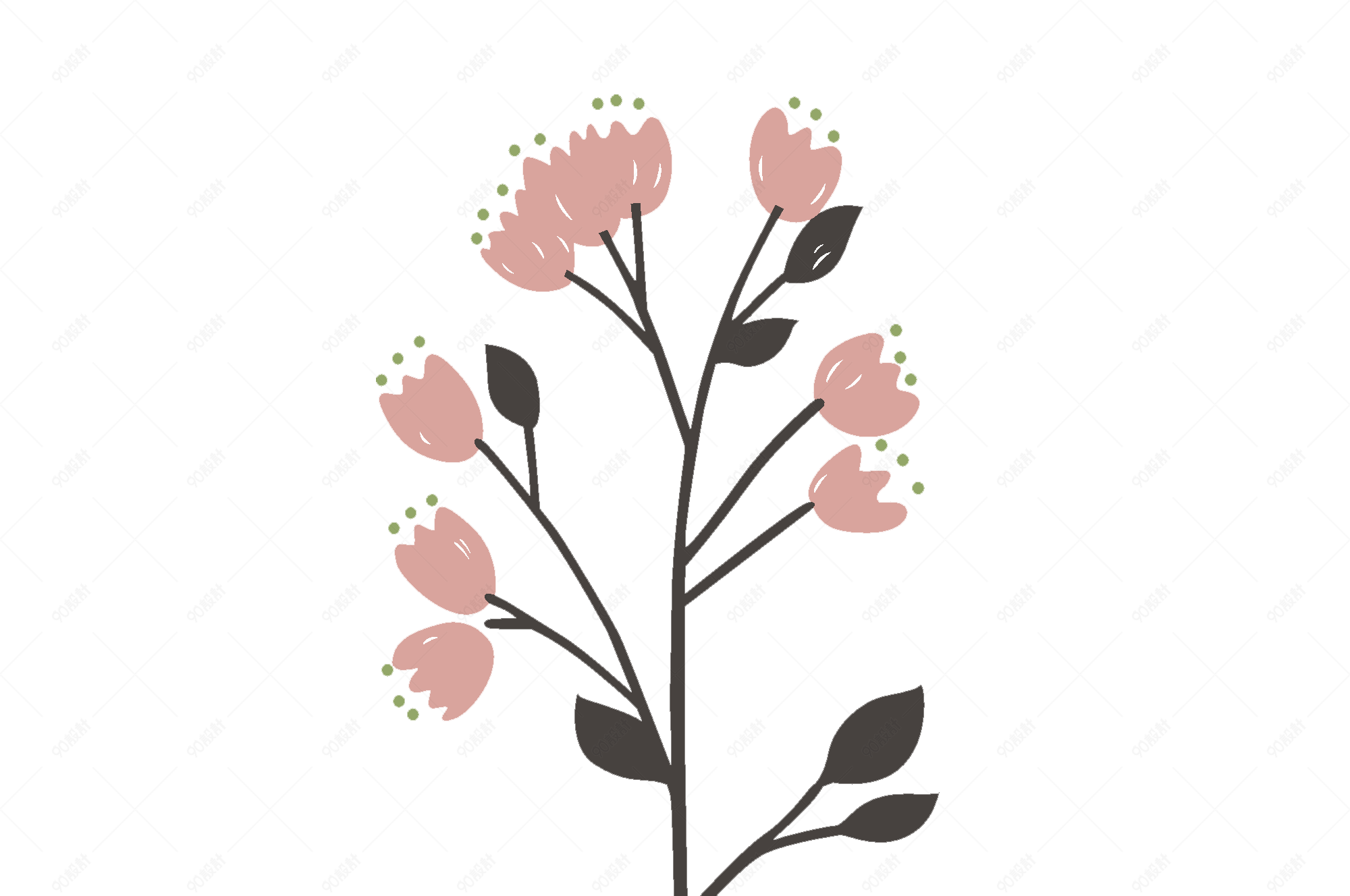 粉色棕色花朵植物清新手绘小花