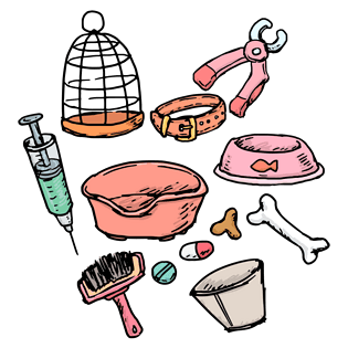 狗狗生活日用品手绘