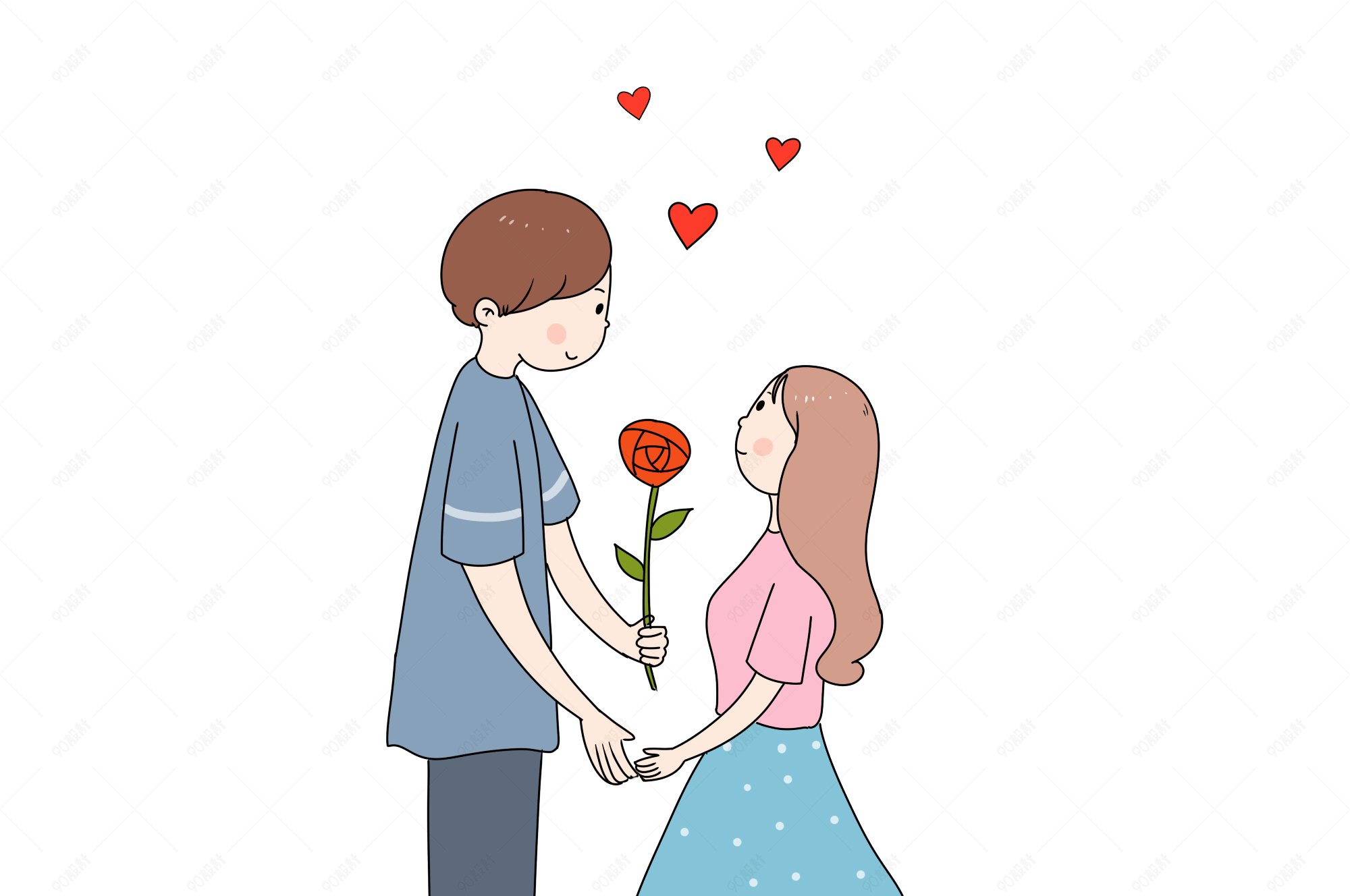 手绘小清新七夕情侣插画