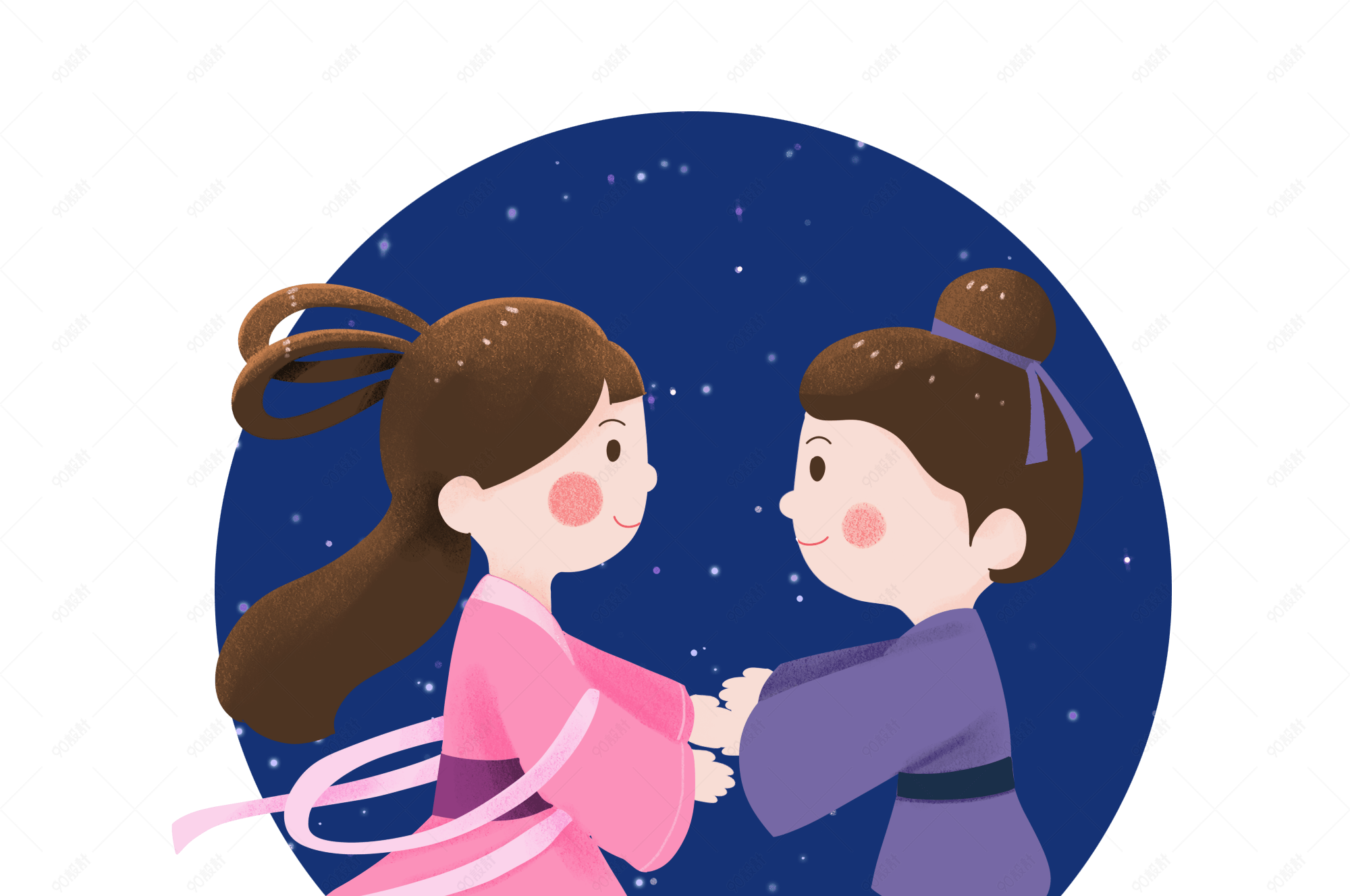 七夕手绘牛郎织女插画