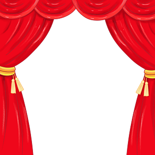 手绘卡通红色舞台幕布