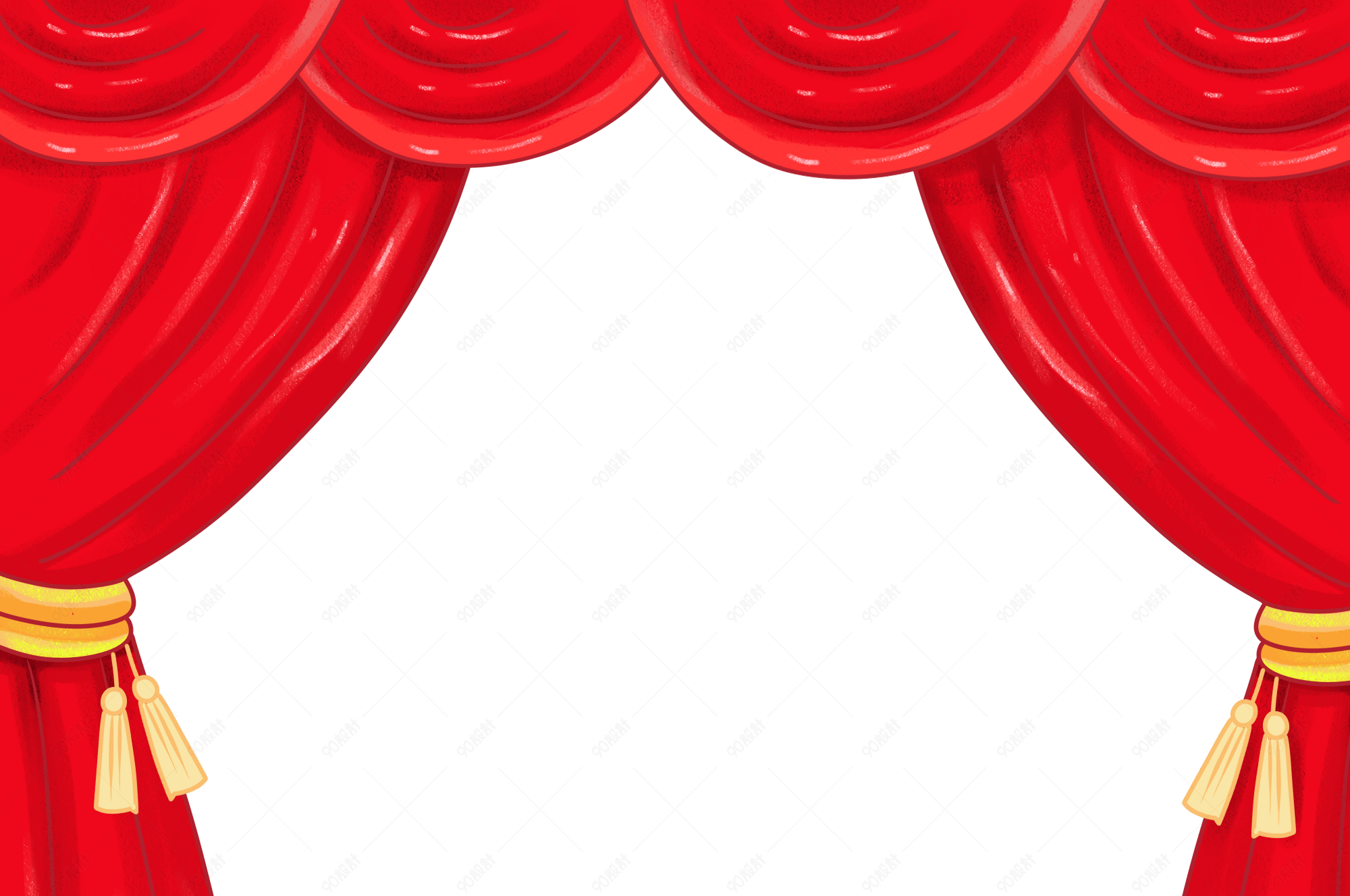 手绘卡通红色舞台幕布