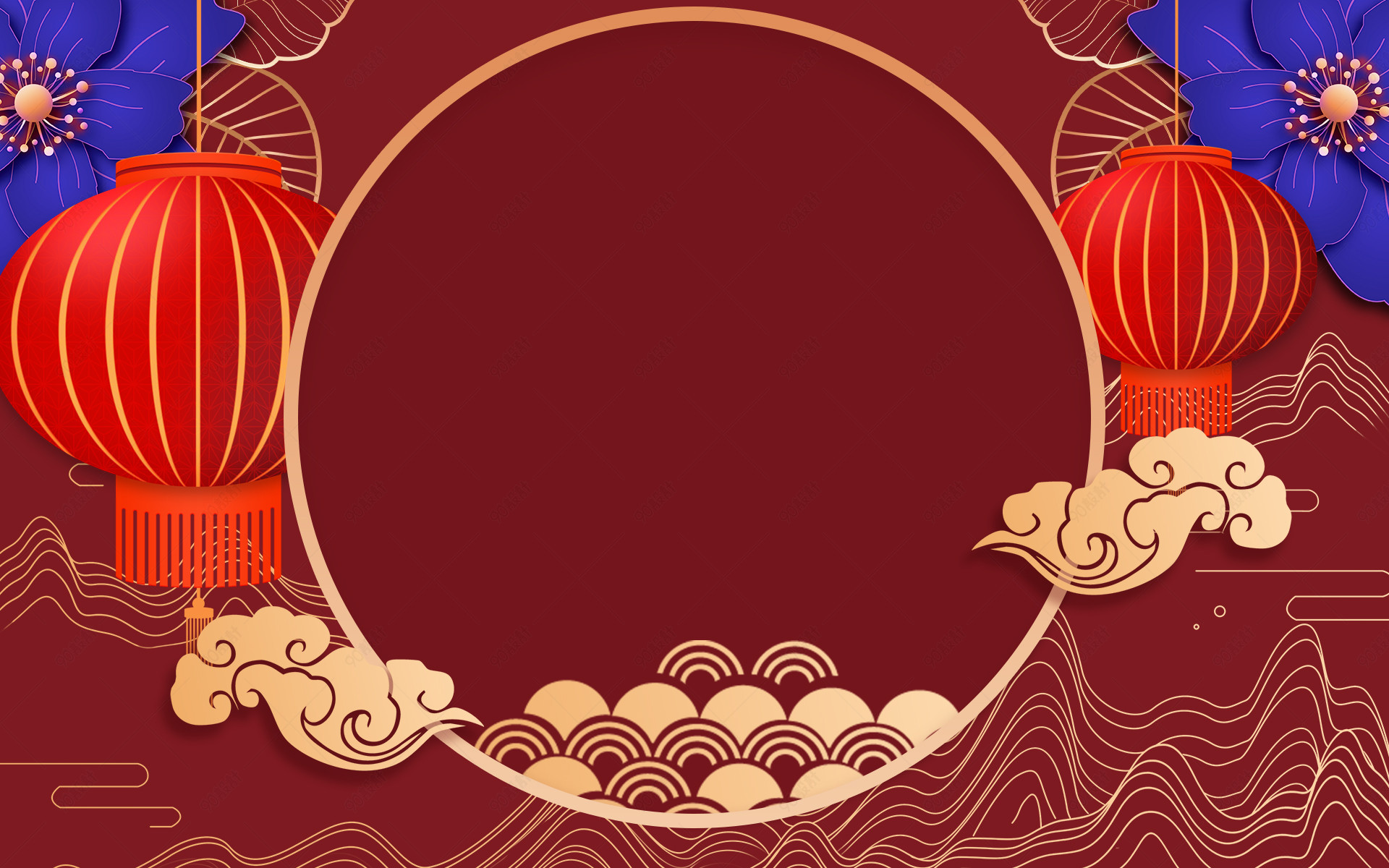 中国风红色复古文艺春节年货节活动海报背景