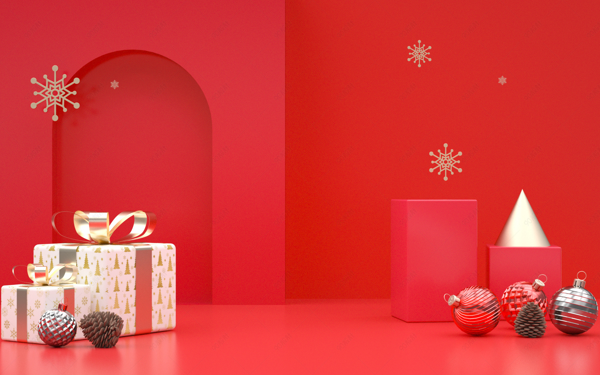 c4d电商促销红色大气圣诞节海报背景