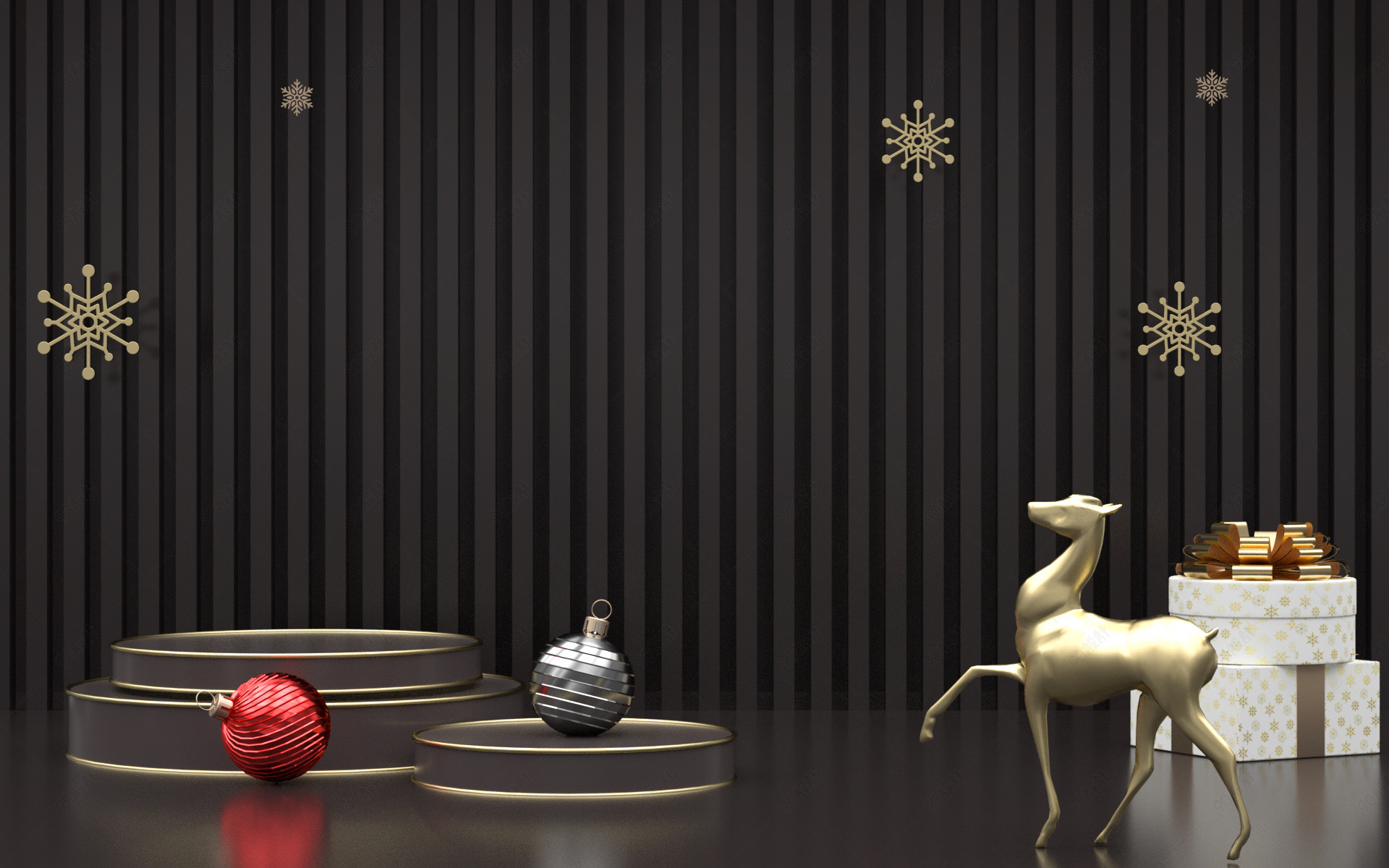 c4d大气电商黑金奢华圣诞节海报背景