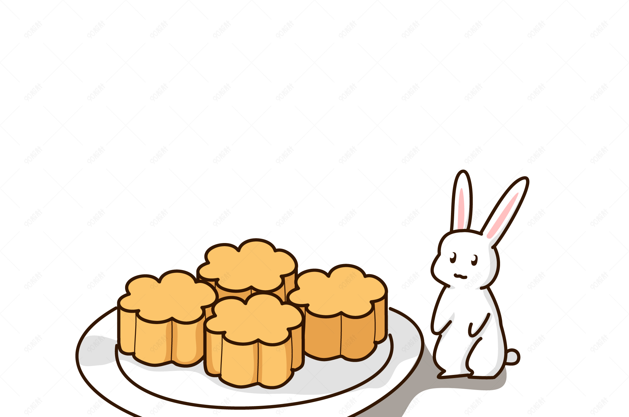 中秋节月饼兔子手绘素材png