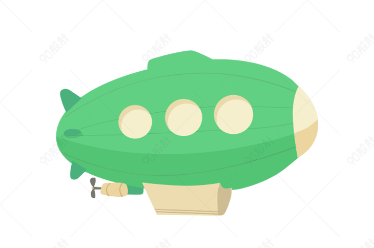 卡通绿色飞艇飞船