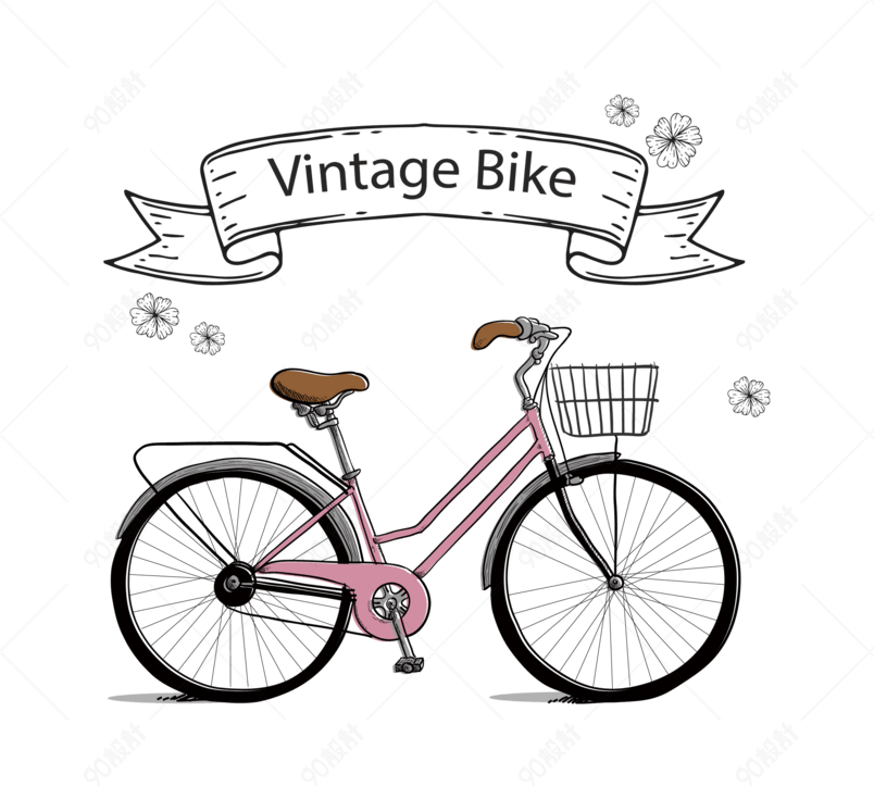 复古彩绘单车【免抠元素png】-90设计网