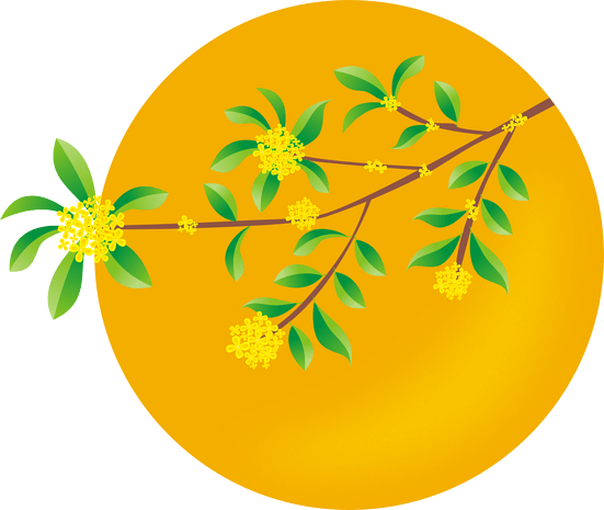 手绘桂花矢量满月中秋装饰