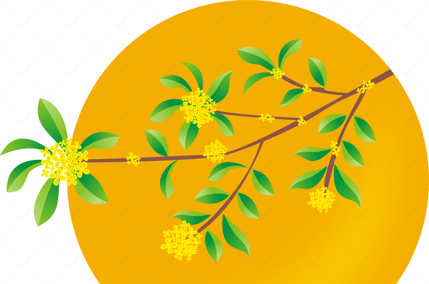 手绘桂花矢量满月中秋装饰