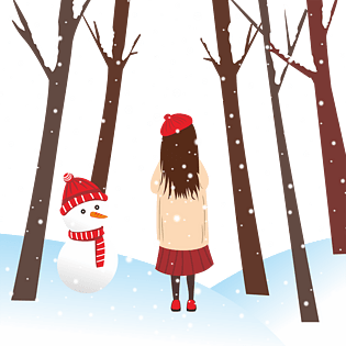 冬天女孩背影雪景雪人